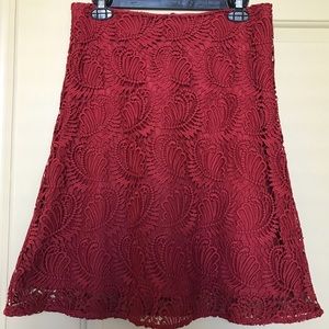 LOFT Crimson Red A-line Lace Skirt